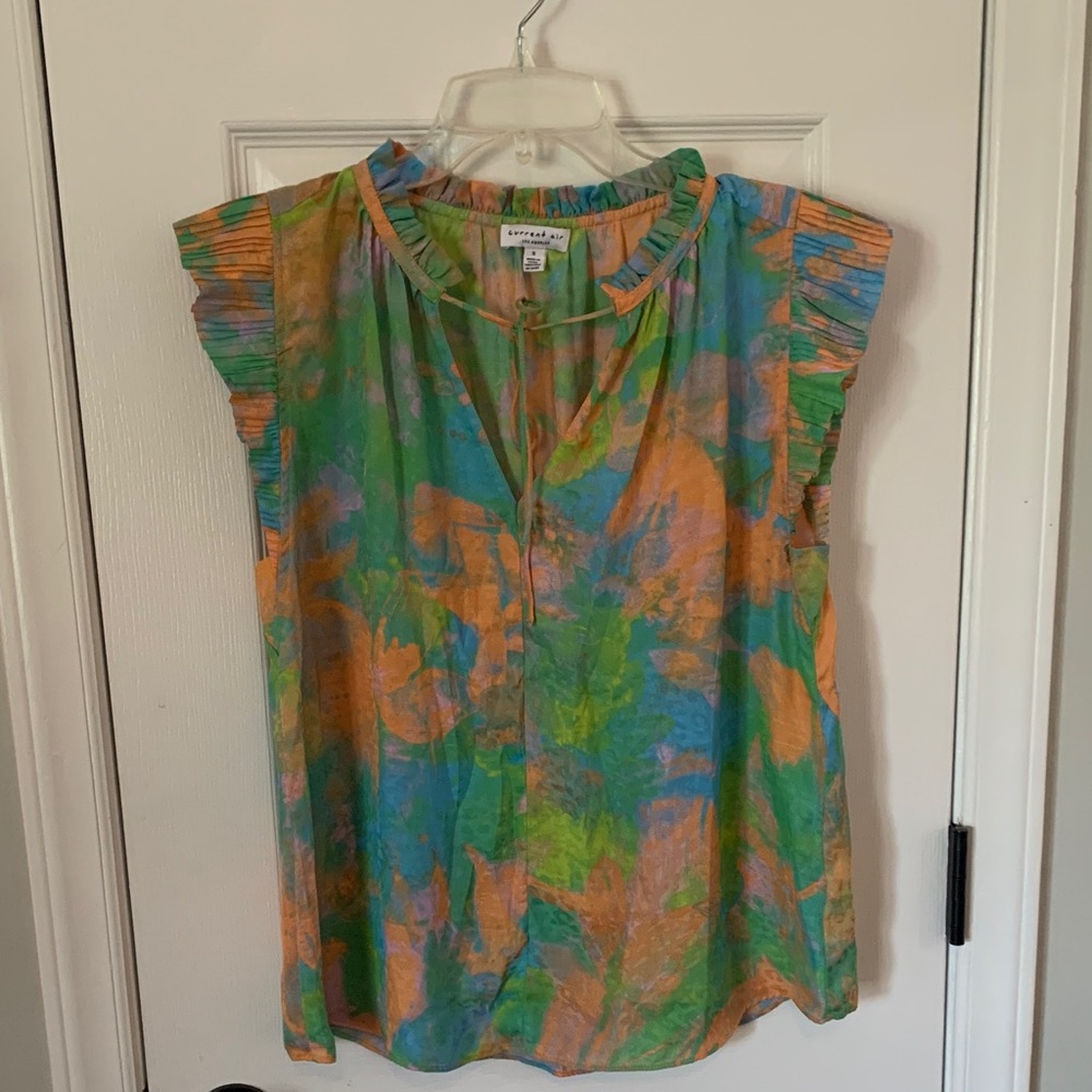 Women’s Current Air Margot Top Blouse Fluttering Sleeve Multicolored V-Neck Sz S